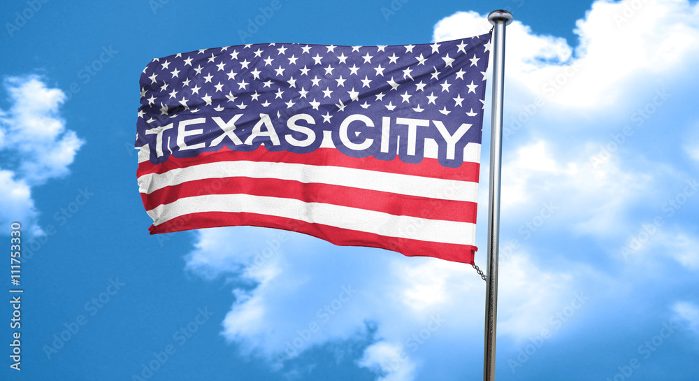 texas city, 3D rendering, city flag with stars and stripes
