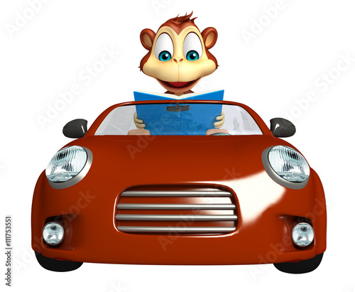 fun Monkey cartoon character with book   and car