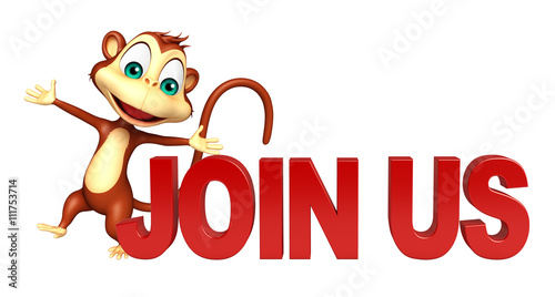 Monkey cartoon character with join us sign