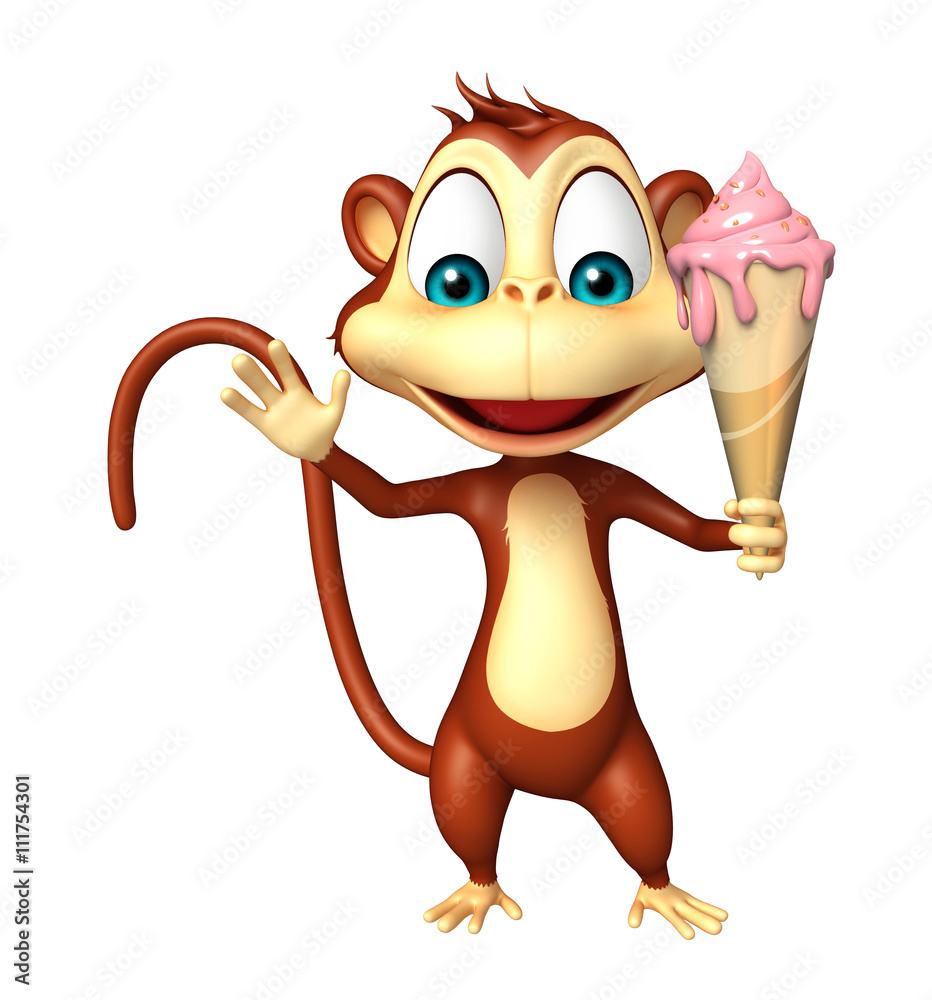Naklejka premium fun Monkey cartoon character with ice-cream