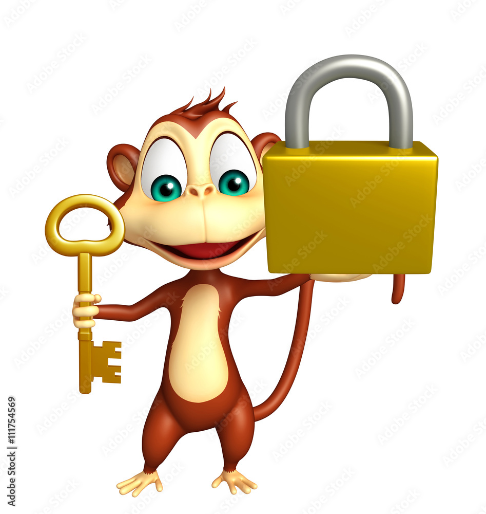 fun Monkey cartoon character with key and lock Stock Illustration | Adobe  Stock