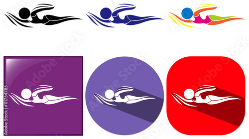 Sport icons of athlete doing swimming