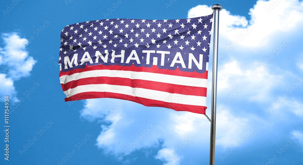 Obraz premium manhattan, 3D rendering, city flag with stars and stripes