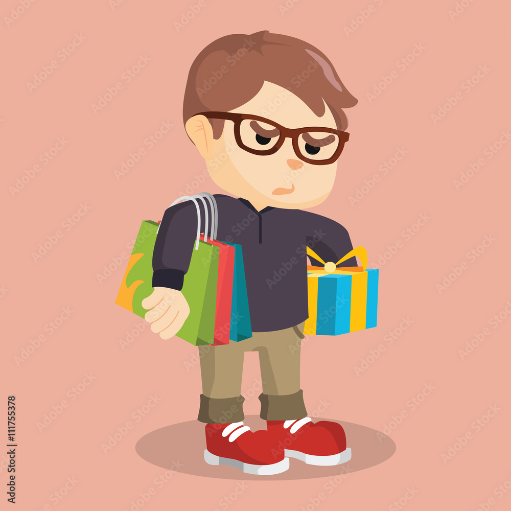 boy carrying shoping bag and gift