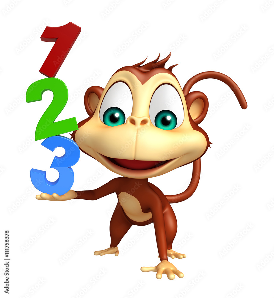 Fototapeta premium fun Monkey cartoon character with 123 sign