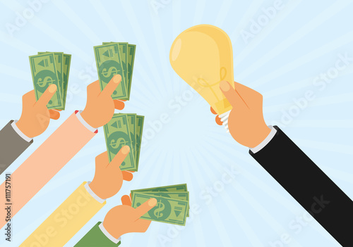 Crowdfunding, investing into ideas, funding project by raising