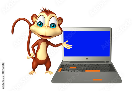 Monkey cartoon character with laptop
