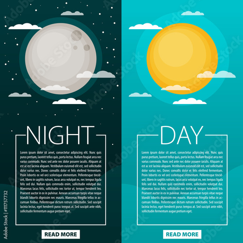 Day and night vector illustrations or banners. Sun and Moon