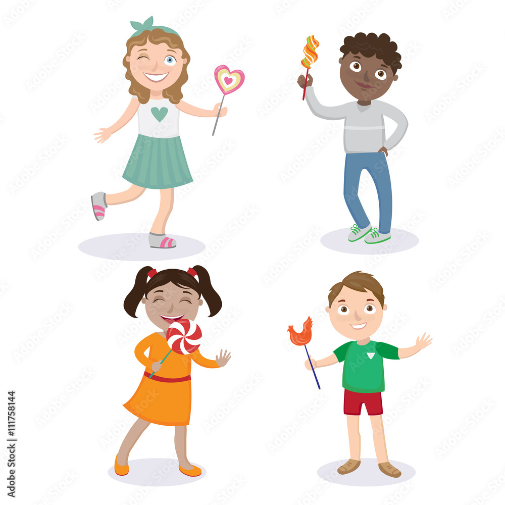 Children with Lollipops. Happy Children. Boy with Candy. Girl with Lollipop Children with Lollipops. Happy Children. Boy with Candy. Girl with Lollipop