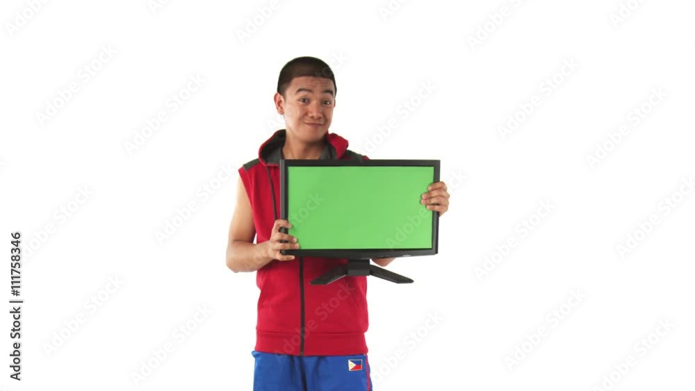 model isolated on white confident with greenscreen computer model isolated on white confident with greenscreen computer