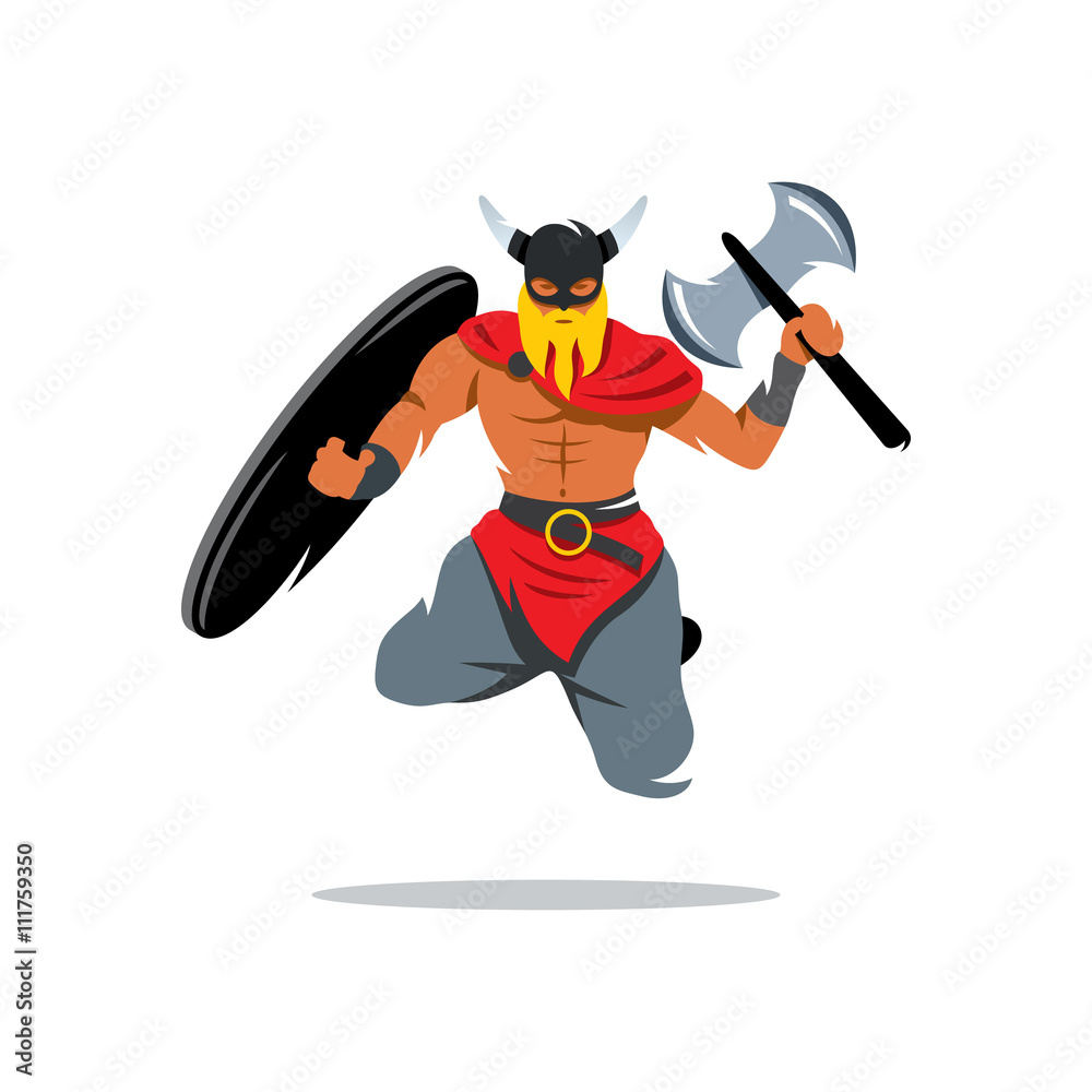 Obraz premium Vector Viking Warrior Cartoon Illustration.