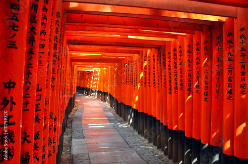 Vermilion red torii gates at Fushimi Inari Taisha, a shrine in K