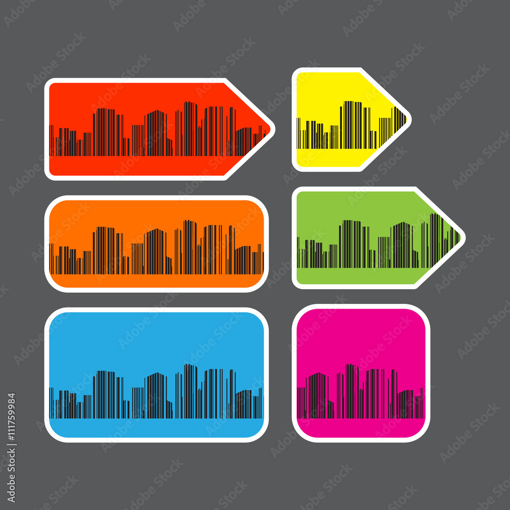 Vector set of labels of various shapes and different colors with