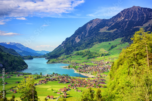 Alpine lake and mountain landscape in central Switzerland