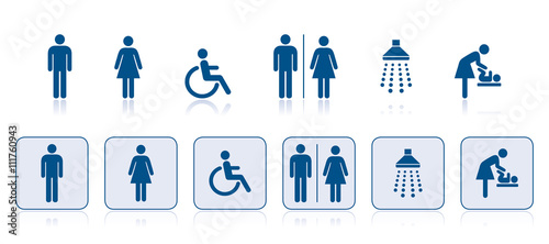 WC-Symbole in blau, Hinweisschilder, icons