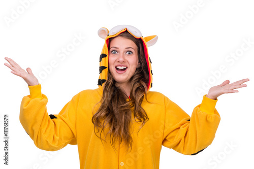 surprised girl dressed as a tiger © StepStock