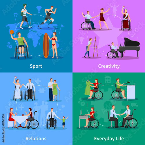 Disabled People 4 Flat Icons Square