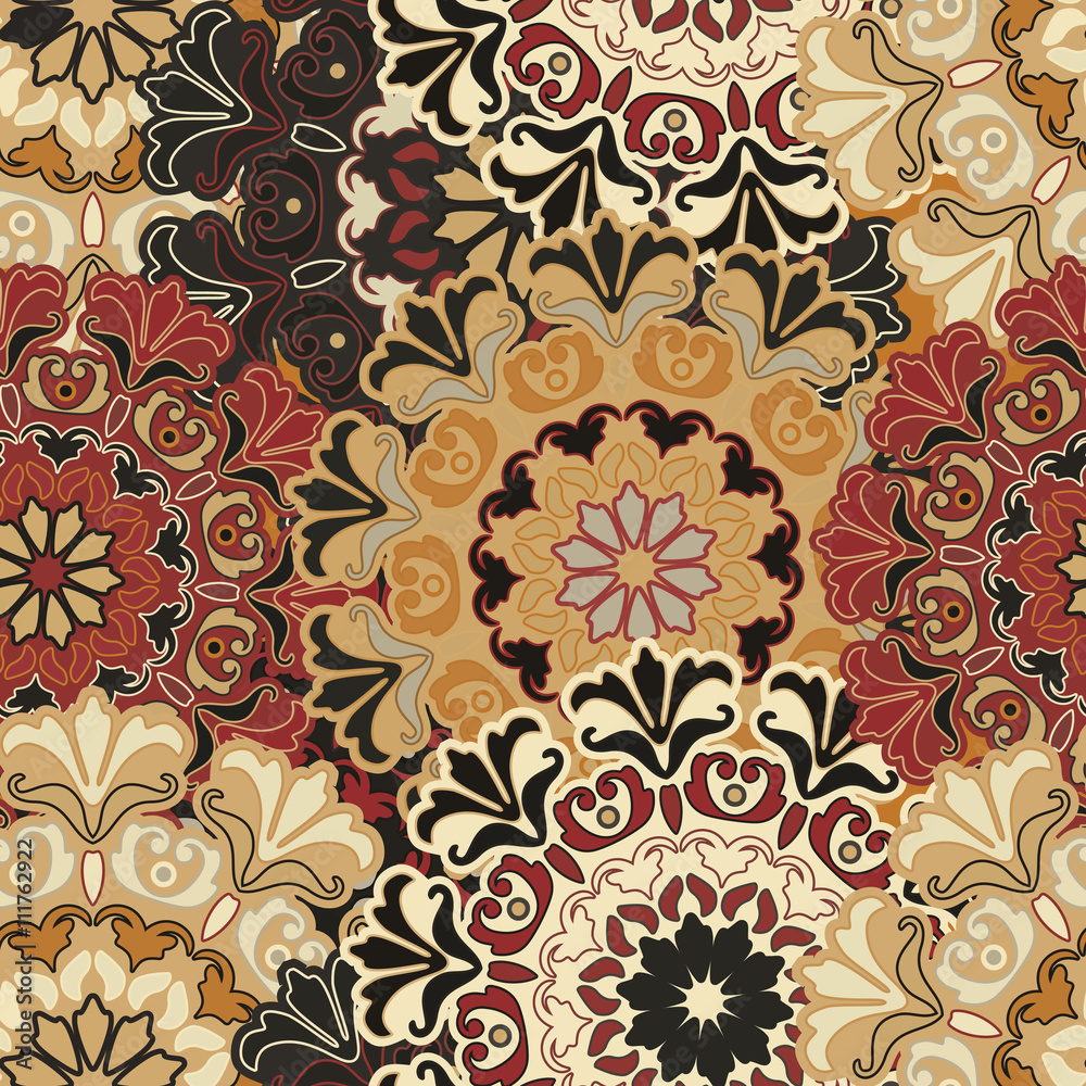 Seamless round ornament pattern for printing on fabric or paper. Seamless round ornament pattern for printing on fabric or paper.