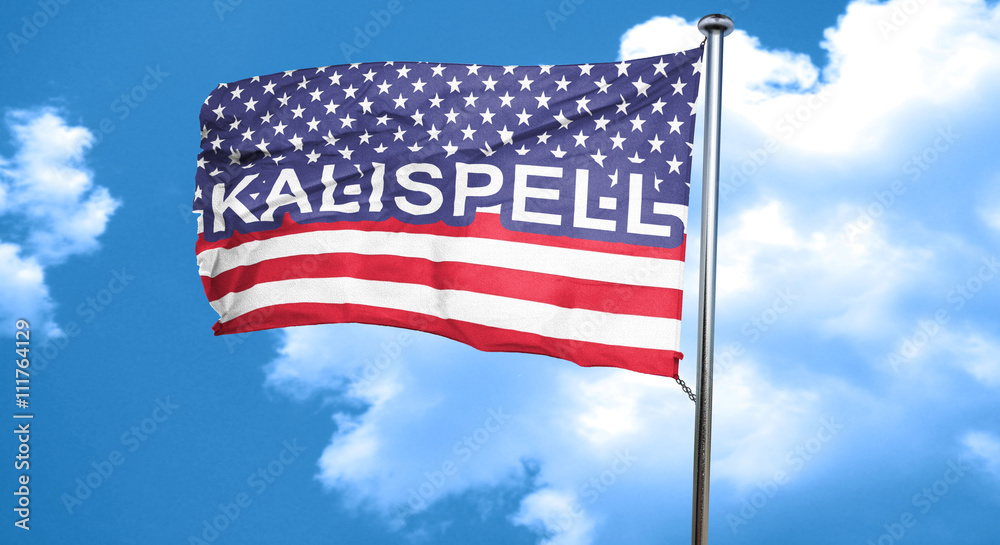 kalispell, 3D rendering, city flag with stars and stripes