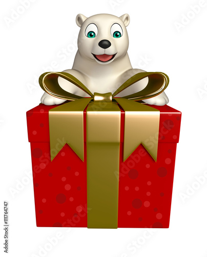 fun  Polar bear cartoon character with giftbox © visible3dscience