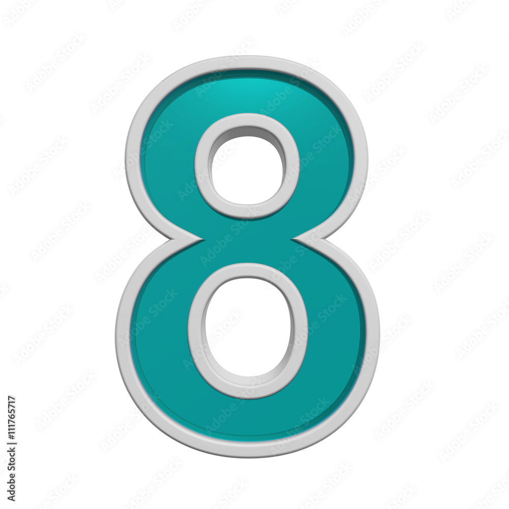 One digit from turquoise glass with white frame alphabet set. 3D illustration. One digit from turquoise glass with white frame alphabet set. 3D illustration.