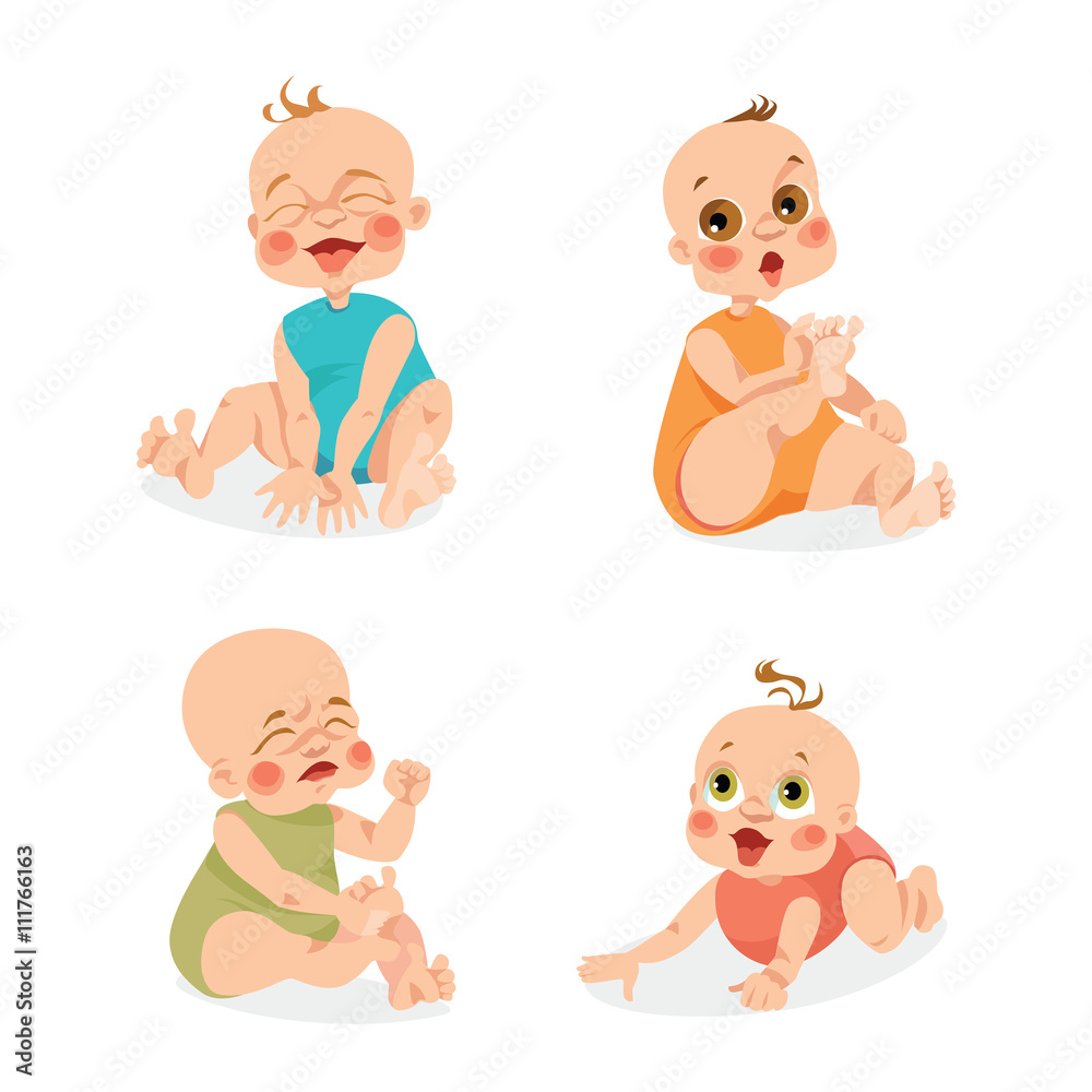 Set of vector illustrations of cute babies. Emotions Set of vector illustrations of cute babies. Emotions