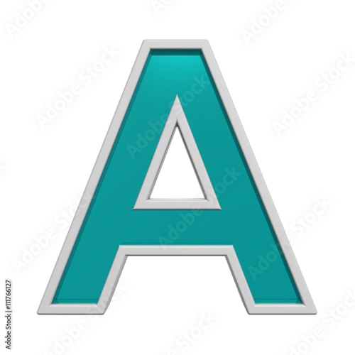 One letter from turquoise glass with white frame alphabet set. 3D illustration.