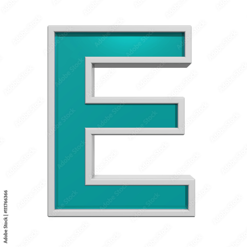 One letter from turquoise glass with white frame alphabet set. 3D illustration. One letter from turquoise glass with white frame alphabet set. 3D illustration.