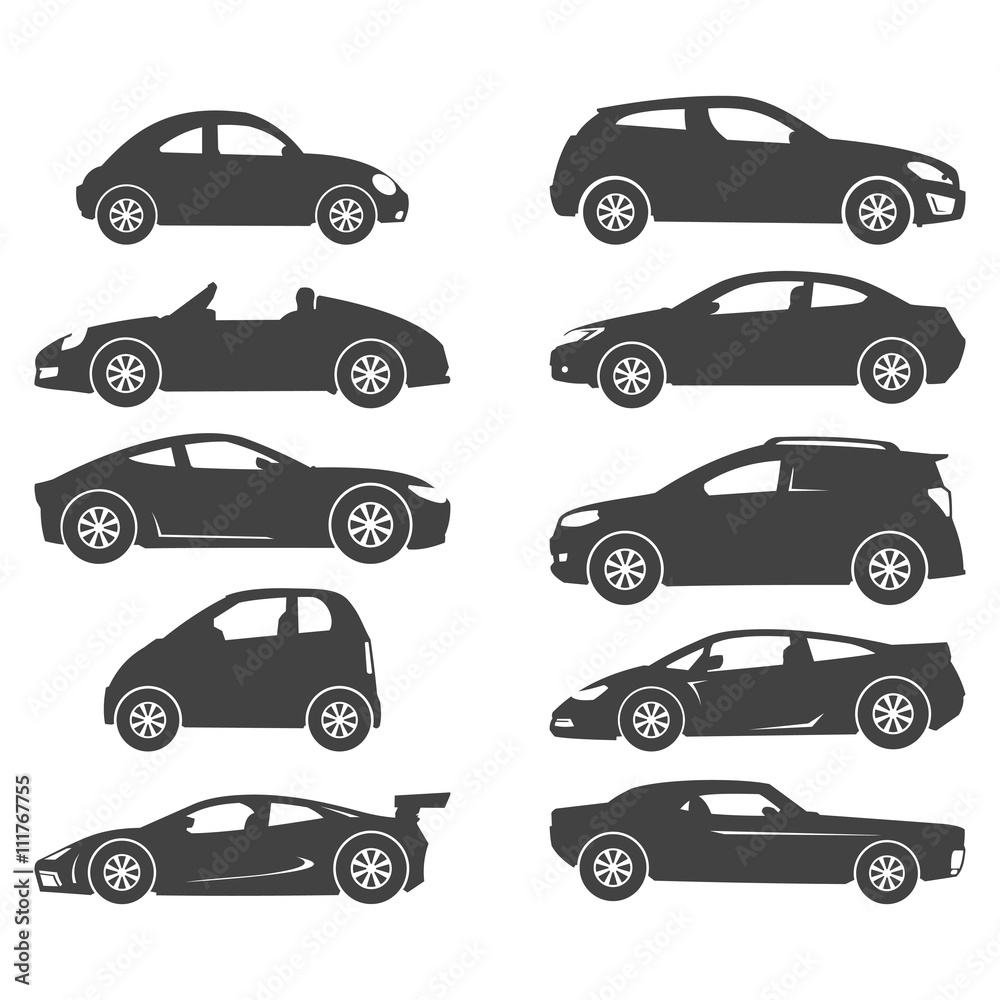 Various Car Silhouette Illustration Set