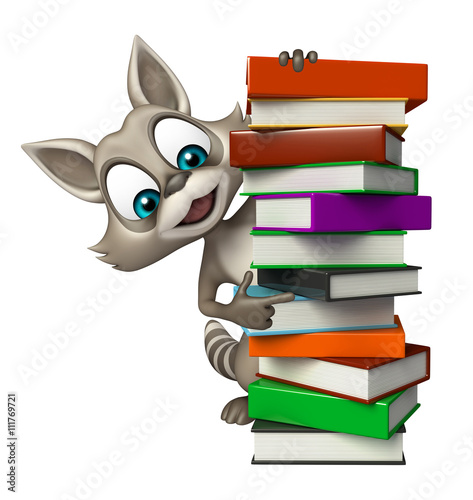 Raccoon cartoon character with books © visible3dscience