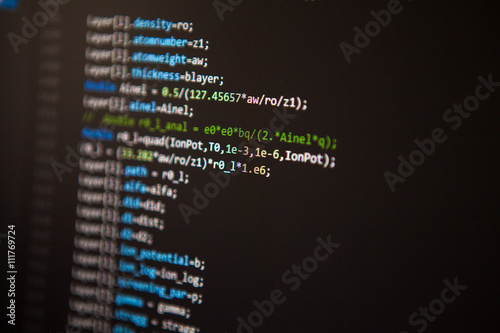 Tablou pe pânză programming code on the screen. Perspective. Shallow depth of fi