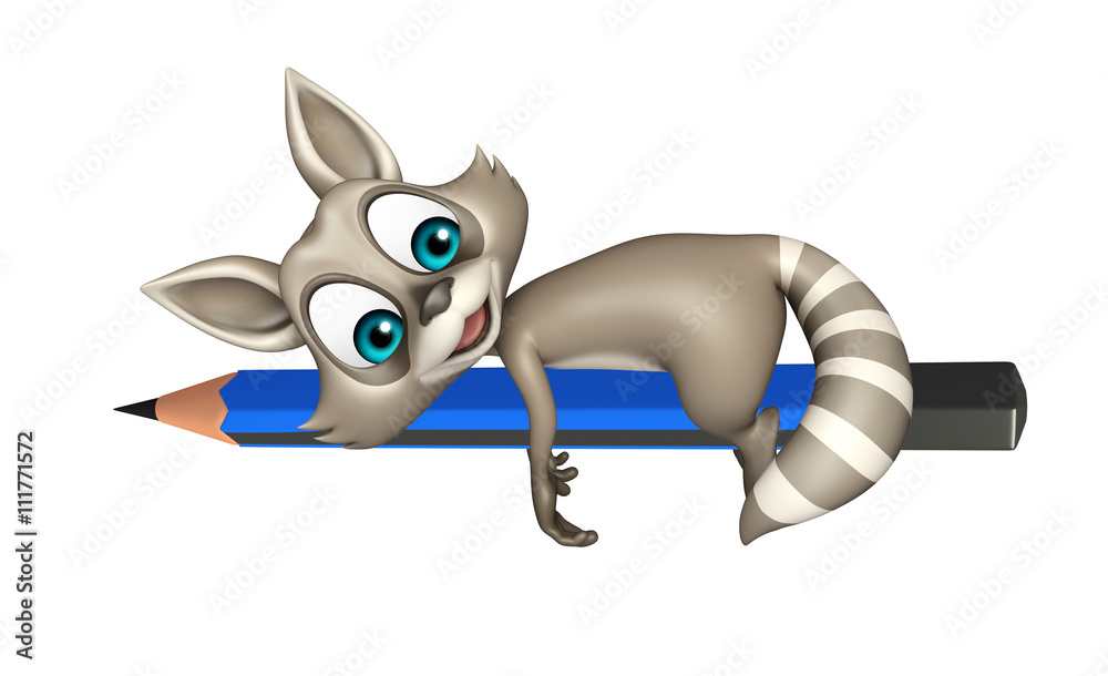 Naklejka premium cute Raccoon cartoon character with pencil