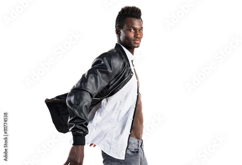 Handsome black man with leather jacket