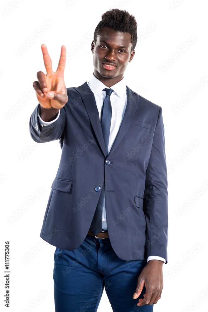 Handsome black man doing victory gesture Handsome black man doing victory gesture