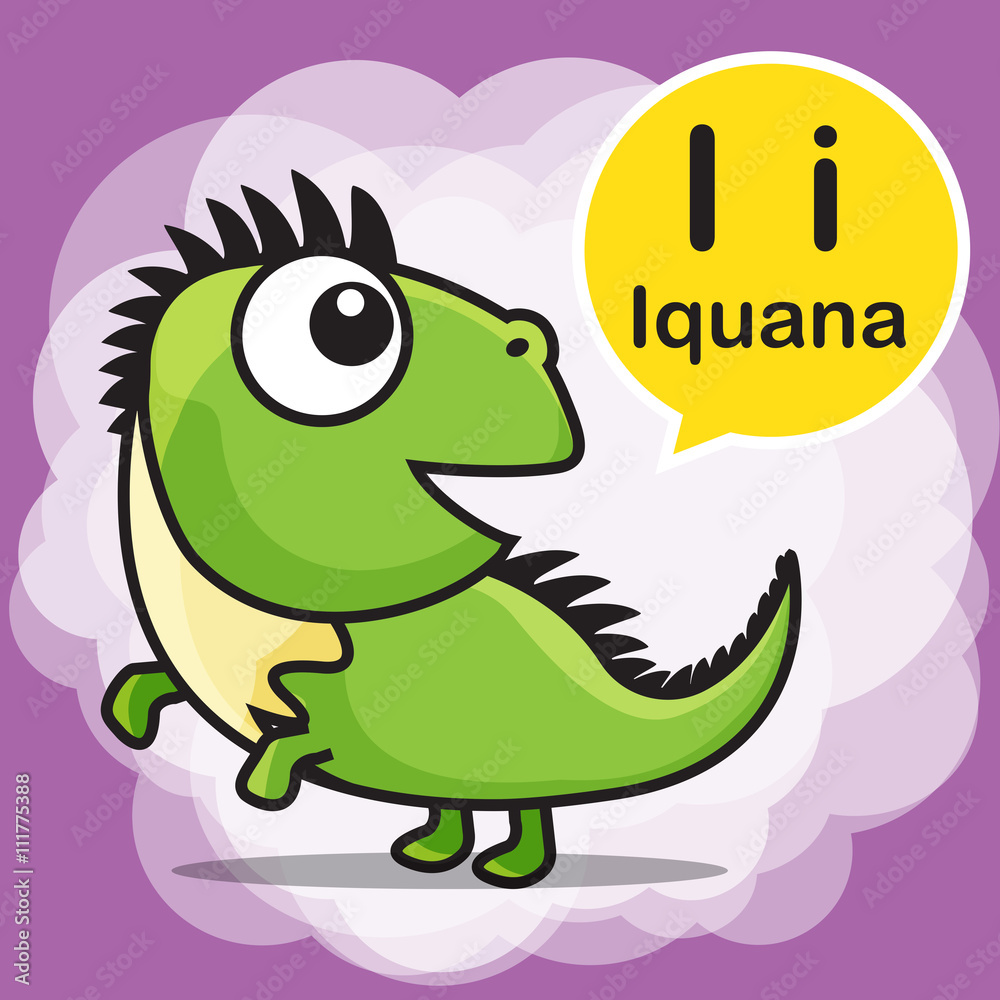 Obraz premium I Iguana color cartoon and alphabet for children to learning vec
