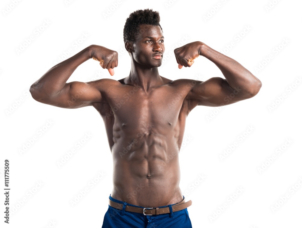 Handsome black man with athletic body posing