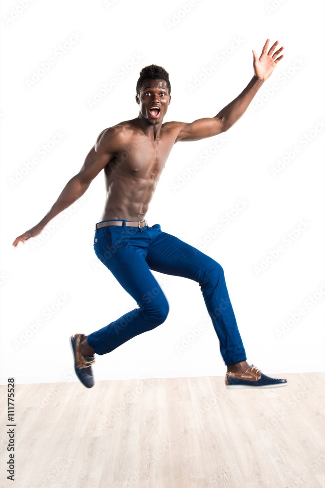 Handsome black man jumping