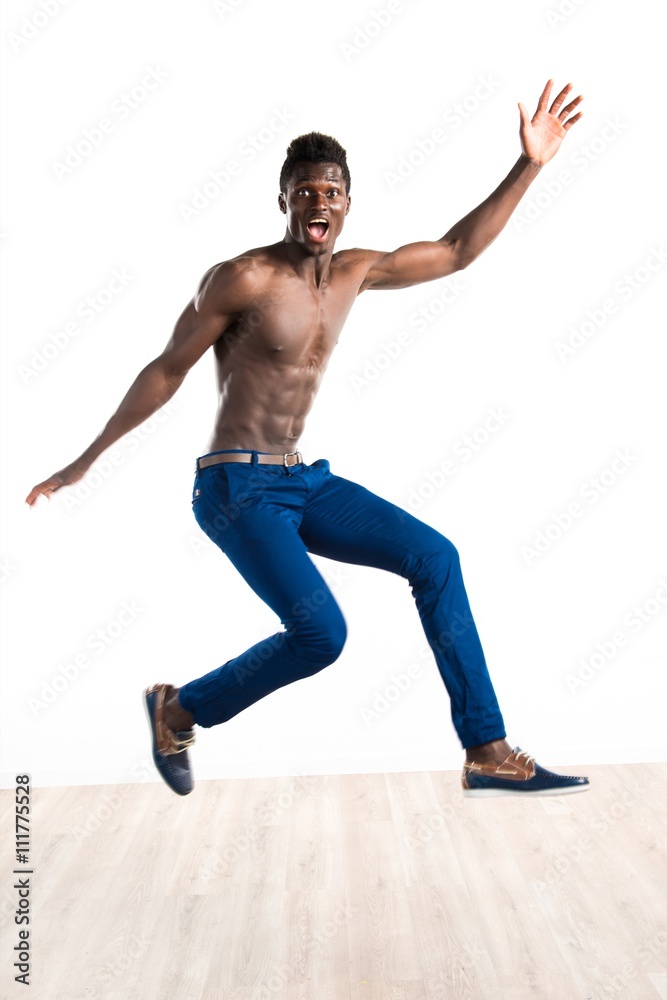 Handsome black man jumping Handsome black man jumping