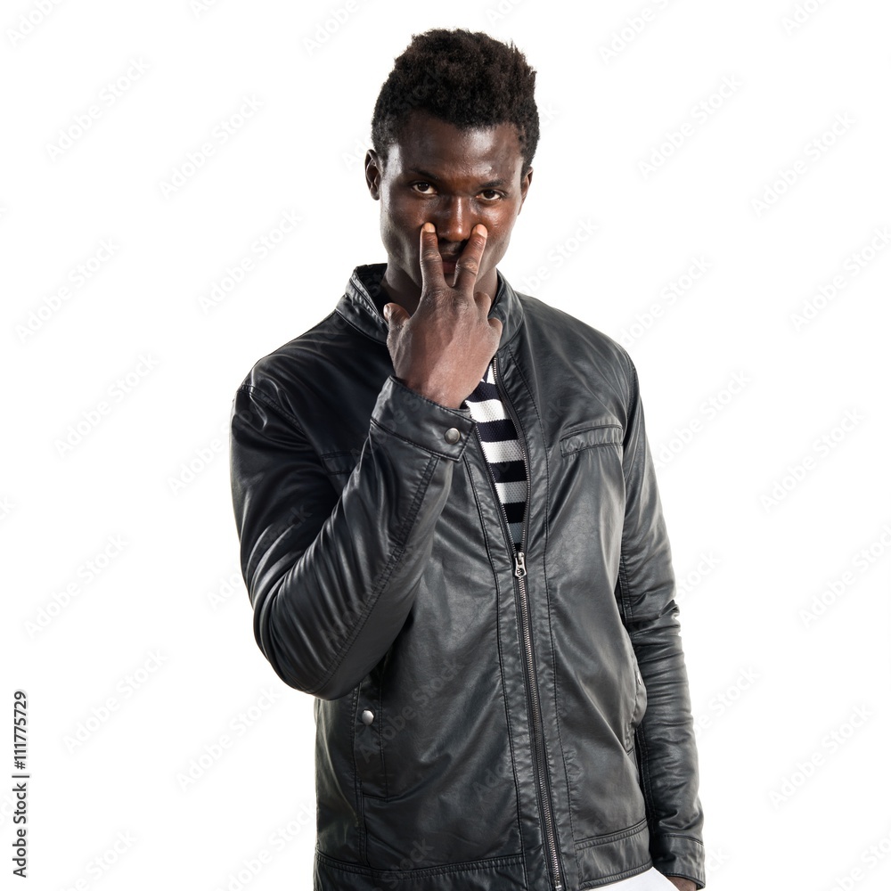 Fototapeta premium Handsome black man with leather jacket