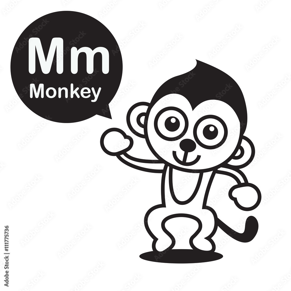 Obraz premium M Monkey cartoon and alphabet for children to learning and color