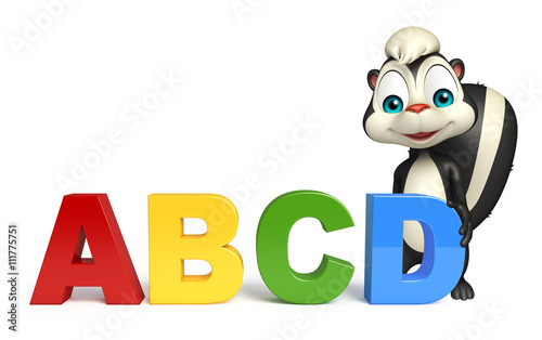 cute Skunk cartoon character with abcd sign