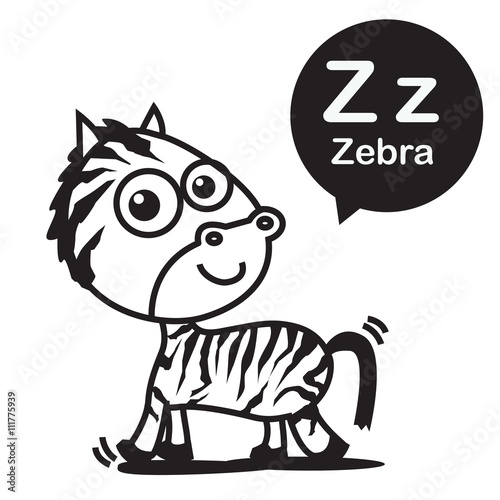 Z Zebra cartoon and alphabet for children to learning and colori