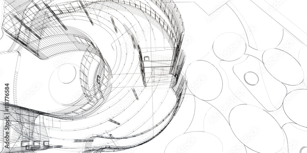 Obraz premium Abstract architecture wireframe, render of building