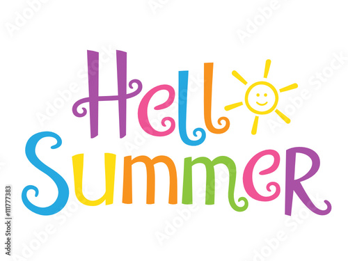 HELLO SUMMER in Festive Font with sun
