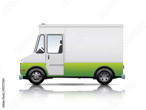 white and green van