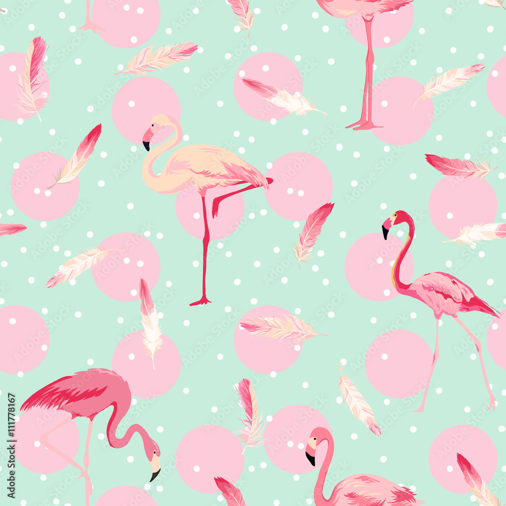 Fototapeta premium Flamingo Ptak Tło. Tło Pióro Flamingo. Retro wzór
