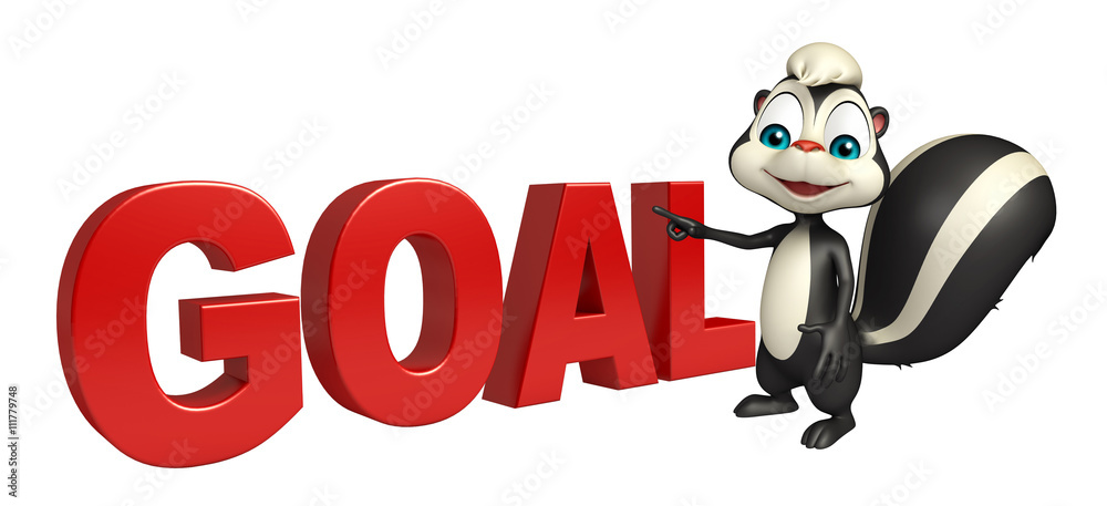 fun Skunk cartoon character with goal sign fun Skunk cartoon character with goal sign