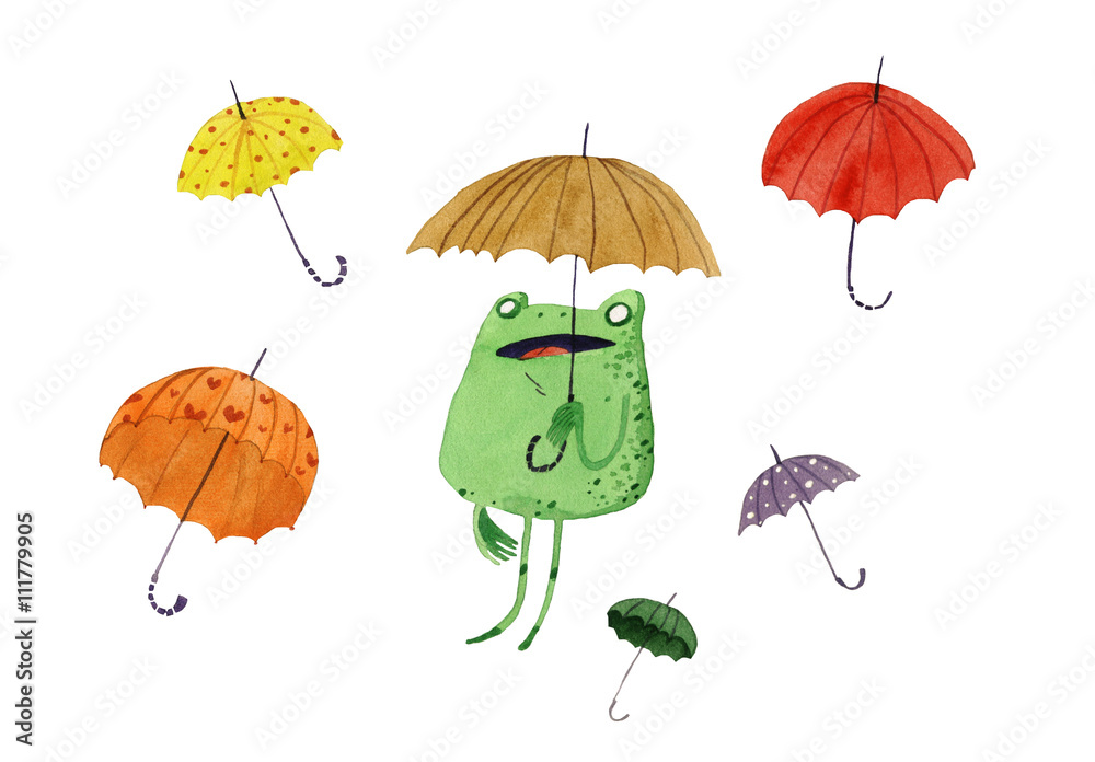 Obraz premium watercolor umbrella frog