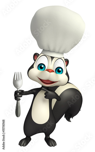 Skunk cartoon character with chef hat and spoon © visible3dscience