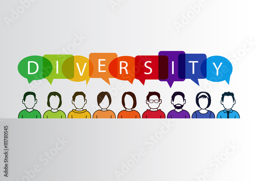 Colorful diversity background with group of people and text